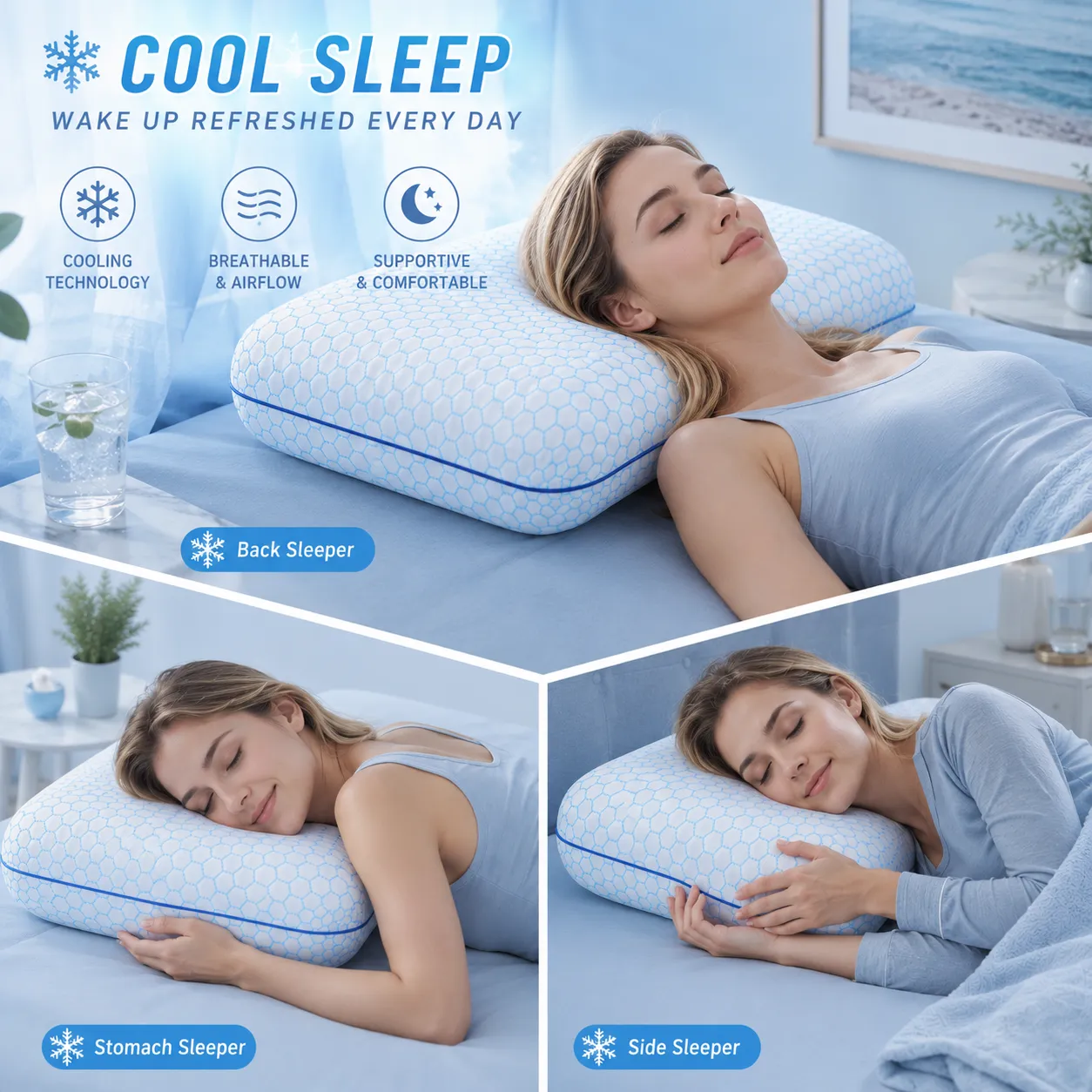 Cooling Gel Flat Memory Foam Pillow - Image 4