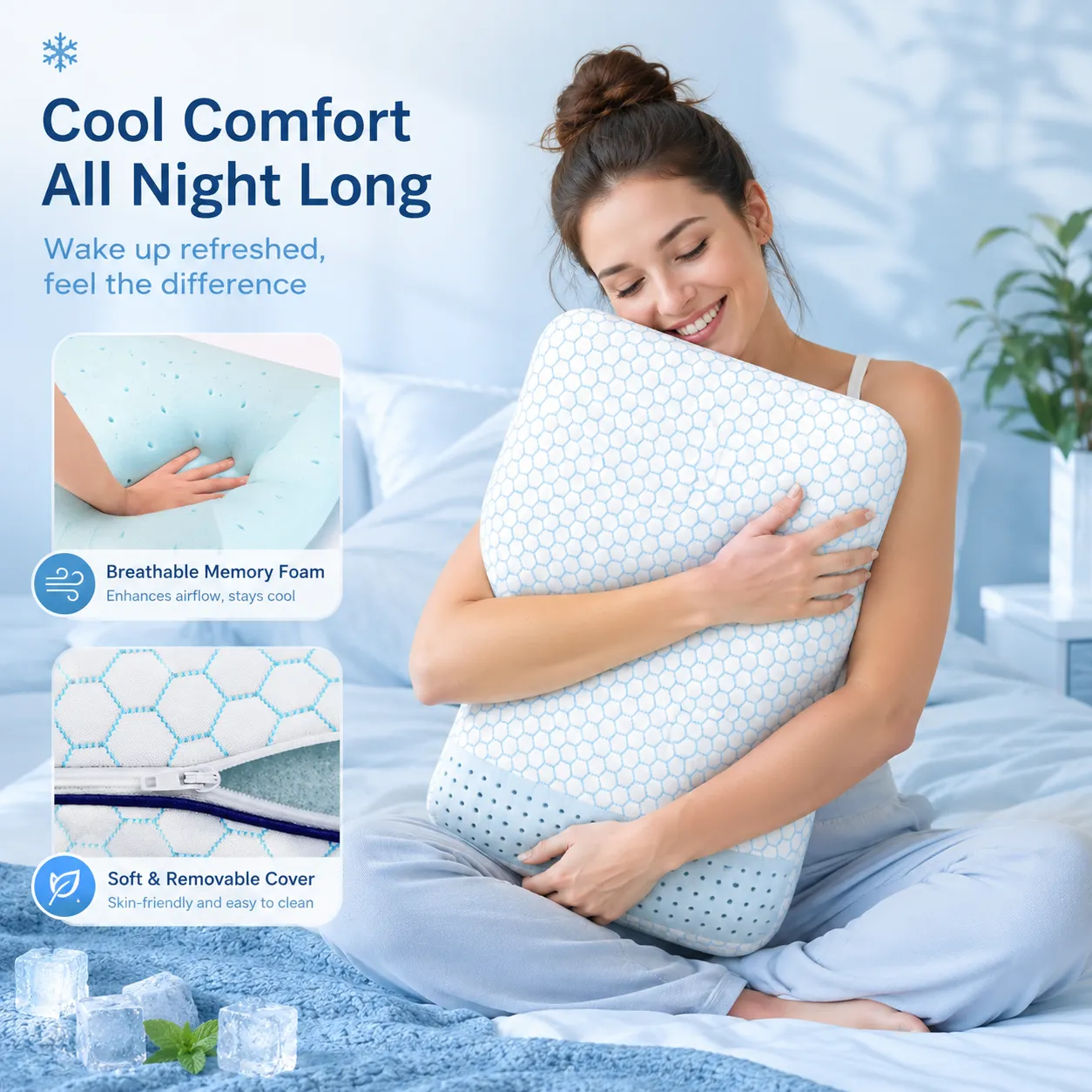 Cooling Gel Flat Memory Foam Pillow - Image 2